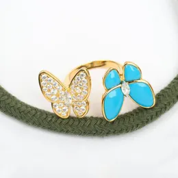 Anéis de cluster 2023 puro 925 Sterling Silver Jewelry Blue Turquoise Butterfly Wedding Gold Color Party Engagement Luxo