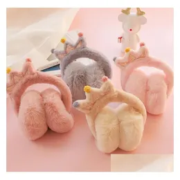 Ear Muffs Lovely Crown Princess Warm Plush Glittwe Earmuff Baby Cache Oreilles Child Earmuffs For Girls Warmers Winter H300 Drop Del Dhbym