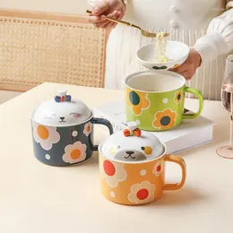 Bowls Korean-stil keramisk Instant Noodle Bowl Cup med locket Handle Student Lunch Box Home Kitchen Table Seary kan vara mikrovågsuppvärmning