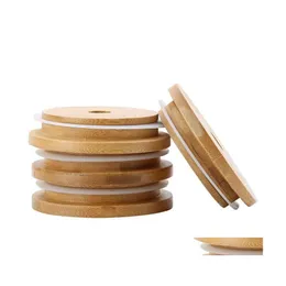 Drinkware Lid 70Mm 88Mm Bamboo Cup Lids Reusable Wooden Mason Jar With St Hole And Sile Seal Bowl Er Drop Delivery Home Garden Kitch Dhemj