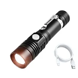 Mini Portable flashlights 3 Light Modes Zoomable Bright USB LED Rechargeable torch Work Lights Small Pocket Flashlights Camping Keychain Lamp