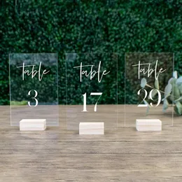 Decorazione per feste Numeri da tavolo per matrimoni con supporti Calligrafia in acrilico trasparente Segnaletica Decorazioni per numeri in legnoFesta