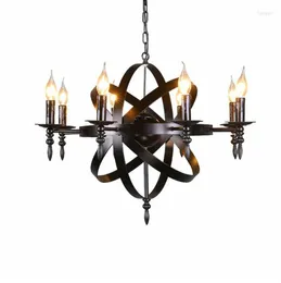 Chandeliers Nordic American Village 6 Lights Candle Glass Chandelier Heritage Frosted Iron Living Dining Bedroom Bar Decoration