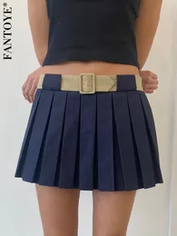 Kjolar Fantoye Double Layer Pleated Women Preppy Style Hög midja Kvinna Streetwear Sexig Belted School Girl Autumn 230110