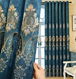カーテンヨーロッパスタイルのシェニール刺繍ハイシェーディングライトブラックアウトカーテンリビングルームの寝室の豪華な家の装飾
