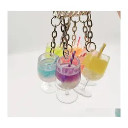 Keychains Lanyards Keychain Creative Large Fruit Drink Milk Tea Cup Key Chain Pendant Resin Simation Decoration Shop Gift 466 Z2 D Ot3Hg