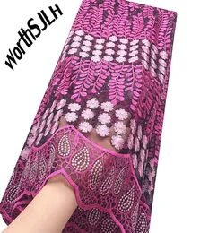 Worthsjlh Fushia Pink African Tkanina Koronkowa Materiał 5 metrów francuski Nigeria Tkanina Szwajcarskie koronki Tabryki do sukienki7964208