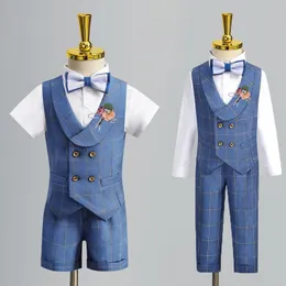 Set di abbigliamento Bambino Gilet formale Completo Ragazzo Estate Autunno Matrimonio Bambino Primo compleanno Pianoforte Performance Costume Gilet per bambini Pantaloncini Vestiti 230110