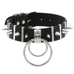 Choker Chokers 2023 Kvinnor Svart läderpunk PU Rund Spik Rivet Collar Studded Halsband Festival Girls Gothic Jewelry