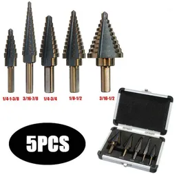 Professionella borrbitar 5st/set tum bit HSS Hole Opener Set Triangular Shank Step High Speed ​​Steel Cobalt Multiple Pagod