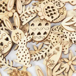 Party Decoration 50/100pcs Happy Easter Eggs Wooden Craft Decorations Home DIY Wood Chips Hanging Ornaments Natural HandcraftParty Decoratio