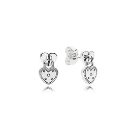 Orecchino a bottone con lucchetto a forma di cuore in vero argento sterling per gioielli da festa di nozze Pandora per orecchini di design da donna, fidanzata, regalo con scatola originale