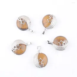 Pendanthalsband 10st Natural Stone Tigers Eye Bead Dangle For Women Yoga Jewelry Gift Love Moon Stars Back Hollow Elegant in3590