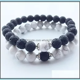 Charm Bracelets 8Mm Lava Rock Beads Beaded For Men Women Lover Natural Stone Strands Bangle Jewelry Drop Delivery Dhfc7