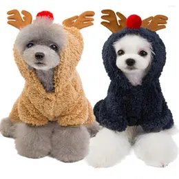 Abbigliamento per cani Cappotto Maglione Inverno Cucciolo Addensato a quattro zampe Vestiti per animali domestici con cappuccio di cervo natalizio