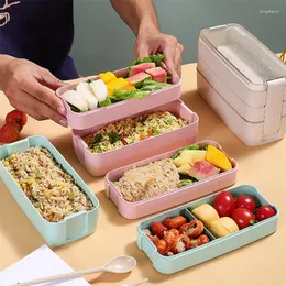 Dinnerware Sets 900Ml Healthy Material Lunch Box 3 Layer Wheat Straw Bento Boxes Microwave Storage Container Lunchbox Office