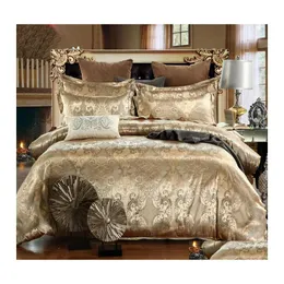 S￤ngkl￤der s￤tter Jacquard Queen King Size Devet er Set Wedding Bedclothes Bed Linen Quilt Drop Delivery Home Garden Textiles Supplies Dhzqi