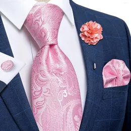 Bow Ties 2023 Fashion Pink Paisley Solid Men's Tie Tie Pocket Cufflinks Accessories Silk Necktie Lapel Drop