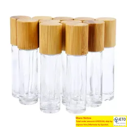 5 ml 10 ml olejku eterycznego butelki Rollon Przezroczysta szklana butelka na butelki perfum z naturalną bambusową czapką ze stali nierdzewnej kulki