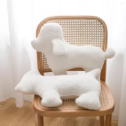 베개 Dunxdeco 아늑한 아이보리 흰색 강아지 테디 플리케 개 모양 장식 사랑 선물 소프트 세련