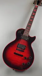 Custom electric guitar made of mahogany large red flowers red fingerboard and binding black accessories available
