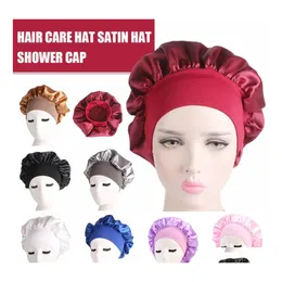 Czapki prysznicowe 58CM stały kolor długi pielęgnacja włosów Kobiety satynowe czapkę czapkę nocną czapkę jedwabny głowica