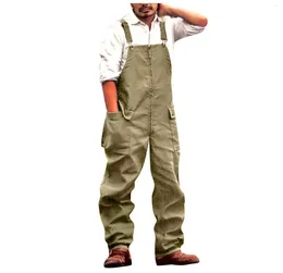 Men's Pants IN Fashion Mens Jeans Wash Jumpsuit Streetwear Solid Pocket Loose Suspender Bib Work Trousers Overalls Pantalones