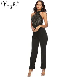 Kadın Tulumları Saklanmalar Seksi Siyah Sequins Yaz Körfezi Kadın Bir Parçalı Vücut Femme Yudur Vintage Tulum Zarif Gece Kulübü