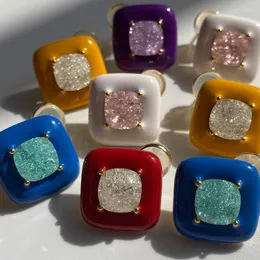 Stud Earrings LONDANY Spring And Summer Female Candy Color Small Square 925 Silver Needle Enamel Glaze