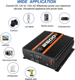 US Stock, 2500W Inverter Power Inverter of Modified Sine Wave Truck RV Solar Power Converter with LCD Display 12V to 110V dc to ac Inverter Vehicle Camping