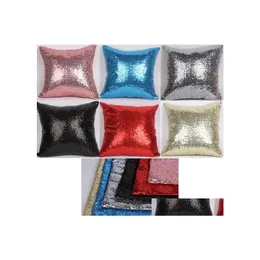 Pillow Case Glitter Sequin Solid Color Cushion Cases Er Cafe Car Seat Sofa Sequins Home Textile No Filling Drop Delivery Garden Text Dhgde