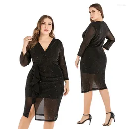カジュアルドレスファッション女性服2023短いナチュラルプラスサイズドレス大透明なVネックスリムフィットスリット