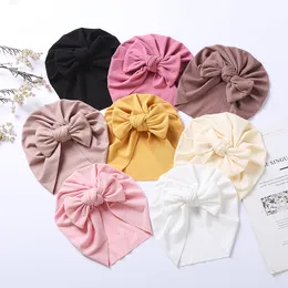 Caps Hats 8Pcs/Lot Solid Ribbed Baby Turban Winter Hat Cap born Boy Girl Headwrap Infant Birthday Gift Fashion Bowknot Hair Accessories 230111