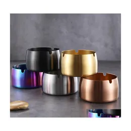 Ashtrays Stainless Steel Ashtray With High Windproof Titanium Plating Cone Round 5 Colors Cigarette S/M/L Drop Delivery Home Garden Dhtnz