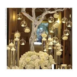 Świecowe uchwyty 12PCS Wiszące Tealight Holder Glass Globes Terrarium Wedding Candlestick Wazon Wase El Bar Decor Dorad Droper Ga Dhaaq