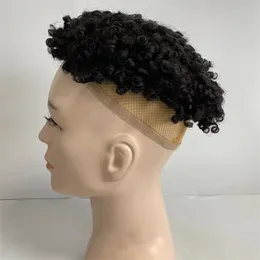 Brazilian Virgin Human Hair Replacement 15mm Curl Toupee Mono Lace Unit for Black Men