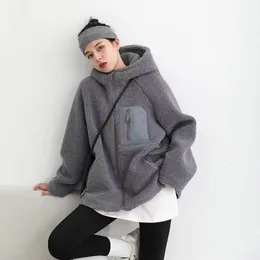 رجال الرجال للرجال Sweatshirts Deeptown Women Hoodie Hoodie Thrugle Lambs Wool BF Style Streetwear Sweatshirt Cotton Cotton Patton Pattip