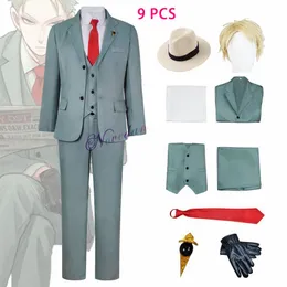 Kostymtillbehör Anime Spy Family Loid Forger Cosplay Light Green Suit Wig Twilight Outfit Full Set Men Halloween Party Clothes 230111