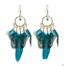 Dangle Chandelier Bohemian Fashion Jewelry Womens Feather Tassels 귀걸이 복고풍 여성 장식품 Colorf Drop Delivery Dhmns