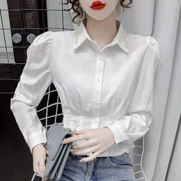 Bluzki damskie koreańskie mody eleganckie białe koszule sprężyn puffer tope z rękawami 2023 single bedeed słodkie koronkowe femnino
