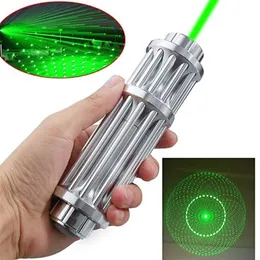 Torce Torce Puntatore laser verde ad alta potenza Argento 532nm 10000m Penna Lazer Focus Regolabile Penna laser con fiammifero per la caccia 230110