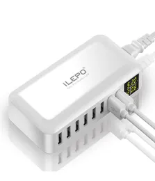 Mobiltelefonladdare ILEPO 60W 8 PORT USB Snabbladdare QC3 0 HUB SMART QUICKLADDLED Display Multi Charging Station Mobile Deskt