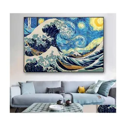 Pinturas The Wave Off Kanagawa Canvas on Wall Art Posters e Imprime clássico famosos marescape Pictures Cuadros Drop Delivery Home Dh8aj