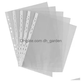 Filing Supplies 100Pcs A4 Transparent Plastic Punched Pockets Folders Thin 11Holes Loose Leaf File Storage Documents Drop De Dhgarden Dhaqq