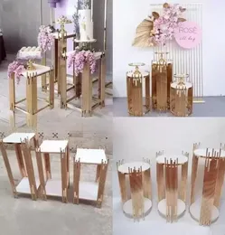 3 PCS Luxury Outdoor Lawn Wedding Decoration Dessert Plinth Table Party Cake Stand Candy Display Holder Chocolate Cookies Rack Baptism Shower Backdrops bb0111