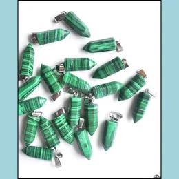 Pendant Necklaces Wholesale 50Pcs/Lot 2021 Green Malachite Stone Hexagonal Pillar Charms Pendants Fit Necklace Making Drop Delivery J Dhreg