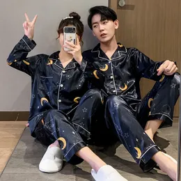 Mäns sömnkläder Luxury Pyjamas Ice Silk Pyjamas Set Par Lover Night Suit Casual Home Clothing Couples Matching Set 230111