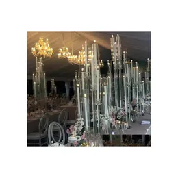 Ljushållare Tall Candelabra Holder Akrylkristall 8/10/12 Heads Wedding Table Centerpieces Yudao90 Drop Delivery Home Garden Dhzky