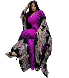 Ethnische Kleidung Stück Hosen Sets Maxi Kleid Anzüge afrikanische Kleidung für Frauen Partykleider 2022 Sommer Chiffon Print Eid Kaftan ABA2627322
