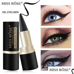 Eyeliner Miss Rose Black Gel Waterproof Długie zużycie Mat Szybka szybka sucha No Smudge Pojedyncza głowa Solid Bogaty kolor Kolor Makijaż Dhwy4